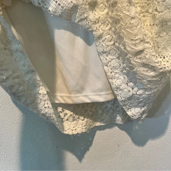 White Knit Knee Length Dress with Slip No Tags Open Eyelet Short Sleeve - Picture 5 of 5